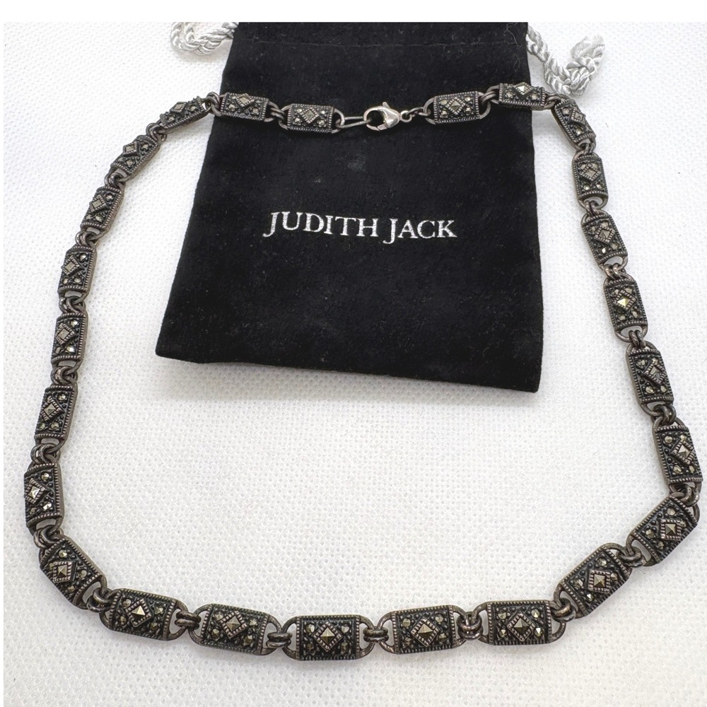 Judith Jack Sterling Silver Marcasite Vintage Link Necklace 16.5 Inch 34g